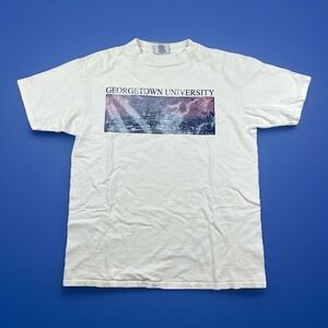Vintage 80s Georgetown University T-Shirt Large‎ White Graphic Velva Sheen USA